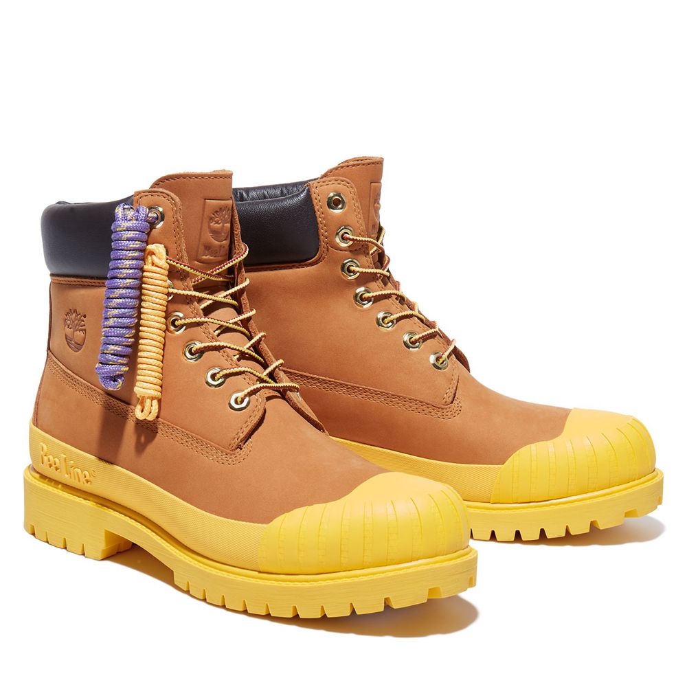 Bocanci 6-Inch Timberland Barbati Maro/Galbeni - Bee Line X Waterproof Rubber Toe - Romania - IRJZOQ